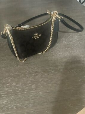 Coach Black/Brown Signature Chain Crossbody Bag with Gold Hardware